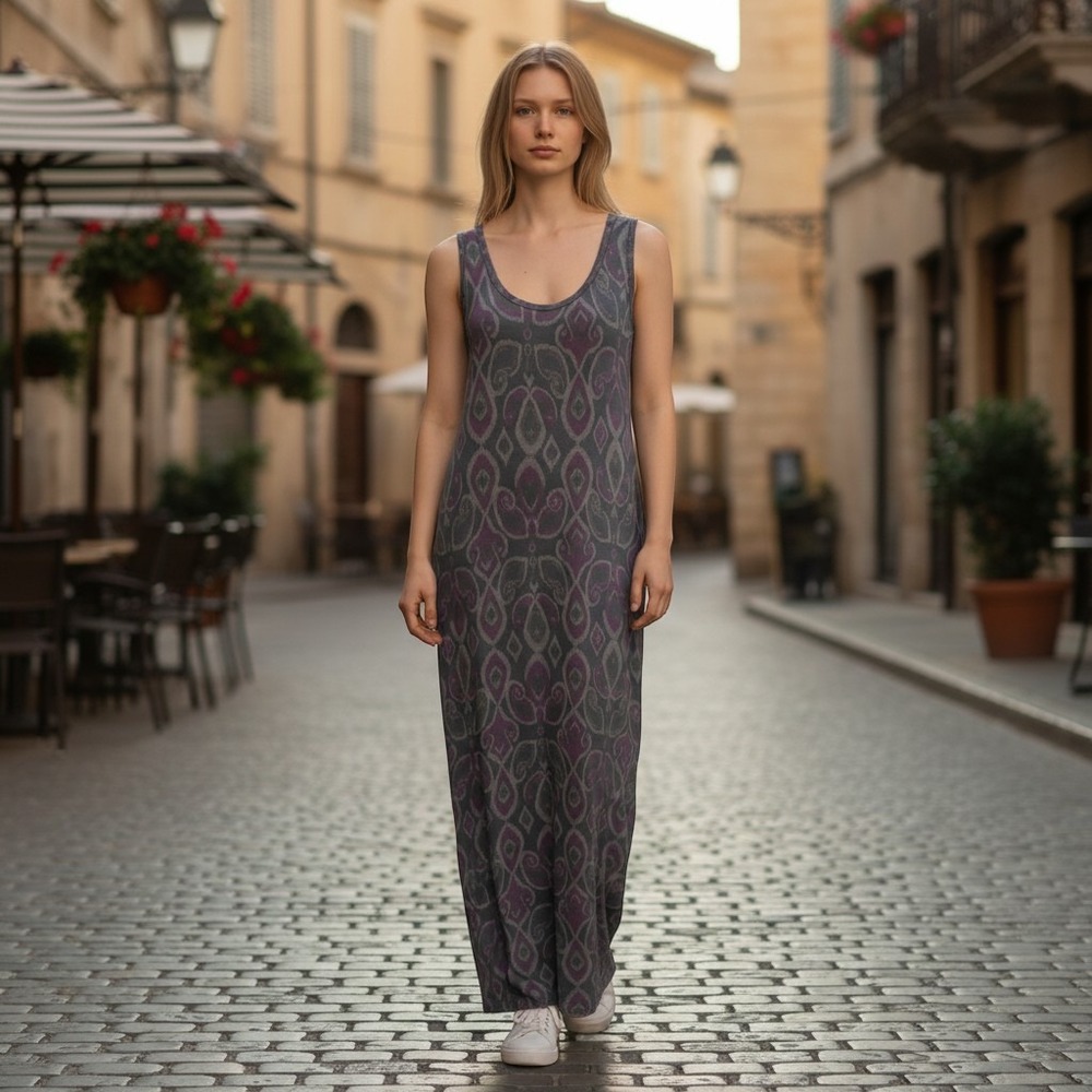 Fresh Produce Maxi Tank Dress Womens Small Multicolor Eye Cat Print Stretch
